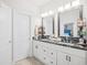 Bathroom features dual sinks, modern mirrors, marble countertop, and white cabinets at 422 Harbour View Dr., Myrtle Beach, SC 29579