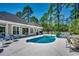 Backyard pool and patio area with access to the house through large sliding glass doors at 8261 Timber Ridge Rd., Conway, SC 29526