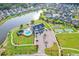 Aerial view of the community clubhouse, pool, pickleball courts and large pond at 1239 Pyxie Moss Dr., Little River, SC 29566
