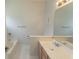 Bathroom featuring a single sink vanity, tub with shower, and neutral-colored walls at 1512 Hallborough Dr., Surfside Beach, SC 29575