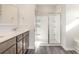 Bathroom featuring double sink vanity, a framed mirror, and a glass shower at 204 Palmetto Sand Loop, Conway, SC 29527