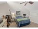 Bedroom featuring vaulted ceilings, ceiling fan, and a bed dressed in blue bedding at 223 Maison Dr. # F-12, Myrtle Beach, SC 29572