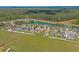 Wide aerial view showing neighborhood, water feature, and some homes with fenced yards and pools at 227 Hickory Springs Ct., Conway, SC 29527