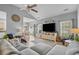 This spacious living room features a ceiling fan, TV, and sliding door to the backyard at 227 Hickory Springs Ct., Conway, SC 29527