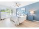 Cozy bedroom featuring blue accent wall, queen-size bed, and matching bedside tables at 245 Egret Run Ln. # 1023, Pawleys Island, SC 29585