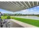 Relax on the patio and enjoy the stunning pond views with a fountain and waterfront homes at 3034 Viceroy Loop, Little River, SC 29566