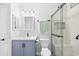 Modern bathroom with stylish vanity and sleek glass shower enclosure for a spa-like experience at 4518 N Planatation Harbour Dr. # G-17, Little River, SC 29566