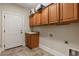 Functional laundry room featuring ample cabinet space and a utility sink at 610 Cocas Dr., Myrtle Beach, SC 29579