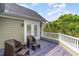 Outdoor balcony with wicker chairs overlooking lush greenery and palm trees at 9 Gasparilla Circle, Murrells Inlet, SC 29576