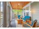 Relax on this screened porch with wood ceiling and floors and comfortable seating at 9 Gasparilla Circle, Murrells Inlet, SC 29576