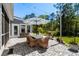Inviting outdoor patio with wicker seating, a large umbrella, and a beautifully landscaped backyard, perfect for entertaining at 1016 Saluda River Rd., Myrtle Beach, SC 29588