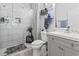 Modern bathroom featuring a glass-enclosed shower, stylish tile work, and a sleek vanity at 5750 Oyster Catcher Dr. # 714, North Myrtle Beach, SC 29582