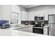 Modern kitchen with stainless steel appliances, white cabinetry, mosaic backsplash, and quartz countertops at 5750 Oyster Catcher Dr. # 714, North Myrtle Beach, SC 29582