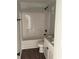 Bathroom with tub-shower combo, toilet, and granite vanity at 8054 Mill Pond Rd., Galivants Ferry, SC 29544