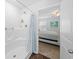 The bathroom has a walk-in shower, providing a clean and functional space adjacent to the bedroom at 115 Foxford Dr., Conway, SC 29526
