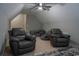 Bonus room with vaulted ceiling features three recliners and ceiling fan at 2039 Chadbury Ln., Myrtle Beach, SC 29588