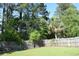 This backyard features a beautiful palm tree, green lawn, and a weathered wooden fence that adds to the private setting at 2429 Westbrook Dr., Conway, SC 29527