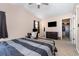 Bedroom featuring vaulted ceiling with a ceiling fan and a modern work area in the corner of the room at 3012 Sabal Ct., Murrells Inlet, SC 29576