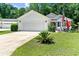 Charming home featuring a two-car garage, manicured lawn, and a cozy patio area with an American flag at 1516 Saint George Ln., Myrtle Beach, SC 29588