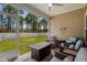 Cozy screened porch with outdoor seating, ceiling fan and view of the backyard at 255 Augusta Green Way, Myrtle Beach, SC 29579