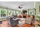 Cozy living room with hardwood floors, a fireplace, and large windows with outdoor views at 4016 Atalaya Pl., Myrtle Beach, SC 29579