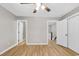 Bedroom with wood floors, ceiling fan and large closet at 404 72Nd Ave. N # 206, Myrtle Beach, SC 29572
