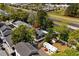 Aerial view showcases the house nestled among mature trees, close to town at 6001-8050 S Kings Hwy., Myrtle Beach, SC 29575