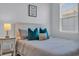 Comfortable bedroom with white walls, a comfortable bed with stylish pillows, and a window with blinds at 2771 Eclipse Dr., Myrtle Beach, SC 29577