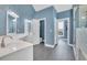Inviting bathroom with double sink, walk-in shower, and separate toilet room at 3300 Prioloe Dr., Myrtle Beach, SC 29588
