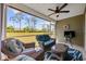 Inviting screened porch with comfortable seating, ceiling fan, and views of the lush green lawn at 351 Logan St., Little River, SC 29566