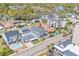 Aerial view of a residential area with a community pool and lush greenery at 4504 S Ocean Blvd. # A, North Myrtle Beach, SC 29582