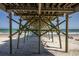 View under a wooden pier showing the beach and ocean, offering shade and shelter at 4504 S Ocean Blvd. # A, North Myrtle Beach, SC 29582