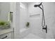 Beautiful tiled walk-in shower featuring a seat, shower niche, and black fixtures at 756 Waterbridge Blvd., Myrtle Beach, SC 29579