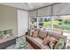 Inviting screened-in porch with comfortable seating and a view of the tranquil pond and manicured lawn at 1046 Palisade Circle # 1046, Myrtle Beach, SC 29577