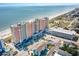 Aerial perspective showcases the condo resort's multiple towers, pool, amenities, parking, and beautiful oceanfront location at 2801 South Ocean Blvd. # 335, North Myrtle Beach, SC 29582