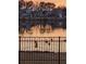 Picturesque sunset reflecting over a lake featuring a black metal fence and water fowl at 388 Carriage Lake Dr., Little River, SC 29566