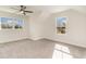 Bedroom featuring carpet flooring, two windows, and a modern ceiling fan at 4010 Macks Rd, Aynor, SC 29511