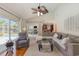 Inviting living room with hardwood floors, a comfortable sectional sofa, and an adjacent view of the pool area at 403 Brandymill Blvd, Myrtle Beach, SC 29588