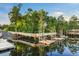 Community dock with multiple boat slips surrounded by lush greenery on a serene waterfront at 8008 Mcsweeney Ct., Myrtle Beach, SC 29588