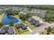 Aerial view of a residential community featuring beautiful homes, water features, and lush trees at 801 Celene Ct., Myrtle Beach, SC 29579