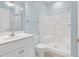 Bright bathroom featuring a white vanity and a white shower and tub combo at 4878 Dahlia Ct. # 104, Myrtle Beach, SC 29577