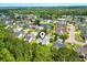 Aerial view of the property showcasing its location within a lush, green neighborhood and near a pond at 736 Lalton Dr., Conway, SC 29526
