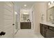 Bathroom featuring a modern design, walk-in shower, and dual vanities, offering style and functionality at 1118 Laconic Dr., Myrtle Beach, SC 29588