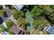 Aerial view of tennis court surrounded by trees, perfect for recreational play at 119 Berry Tree Dr., Pawleys Island, SC 29585