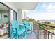 Relax on this private balcony with turquoise Adirondack chairs overlooking the ocean at 2001 S Ocean Blvd. # 210, Myrtle Beach, SC 29577