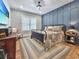 Cozy bedroom with paneled blue accent wall, wood floors, and large area rug at 2300 Tansy Rd., Loris, SC 29569