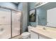 Bathroom with shower, toilet, vanity, mirror and decorative floral art at 480 River Oaks Dr. # 63-O, Myrtle Beach, SC 29579