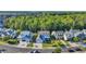 A picturesque aerial shot showcases a neighborhood with manicured lawns and a lush green forest backdrop at 5049 Middleton View Dr., Myrtle Beach, SC 29579
