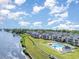 Scenic aerial of waterfront property and swimming pool at 619 Waterway Village Blvd. # 7C, Myrtle Beach, SC 29579