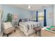 Comfortable bedroom with blue walls, a striped bedspread, and a large window at 619 Waterway Village Blvd. # 7C, Myrtle Beach, SC 29579